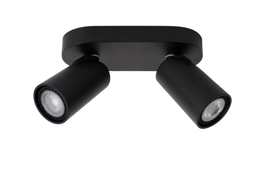 Lucide XYRUS - Plafondspot - LED Dim to warm - GU10 - 2x5W 2200K/3000K - Zwart - uitgezet